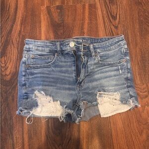 American Eagle Outfitters Blue Distressed Jean Shorts